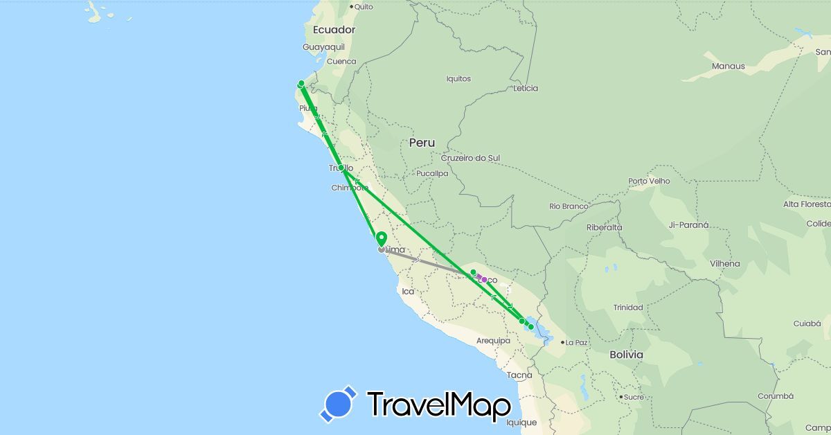 TravelMap itinerary: bus, plane, train in Peru (South America)